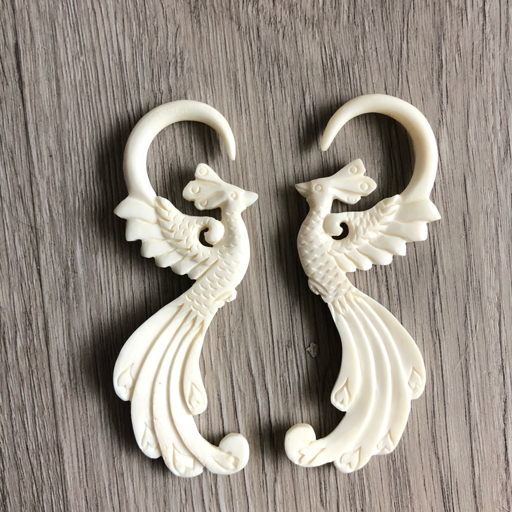 Bone bird earrings